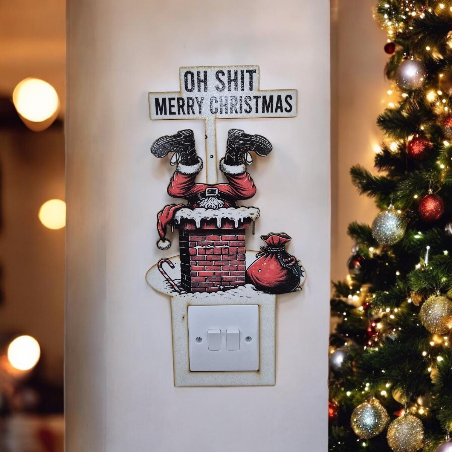 Funny Christmas Light Switch Surround - Santa Stuck in Chimney | Christmas Decor, Ornament, Decorations, Signs, and Home Decor Gifts