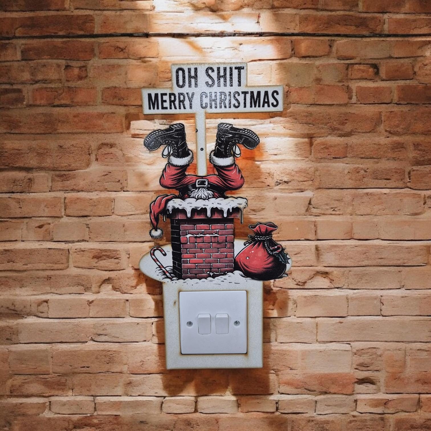 Funny Christmas Light Switch Surround - Santa Stuck in Chimney | Christmas Decor, Ornament, Decorations, Signs, and Home Decor Gifts