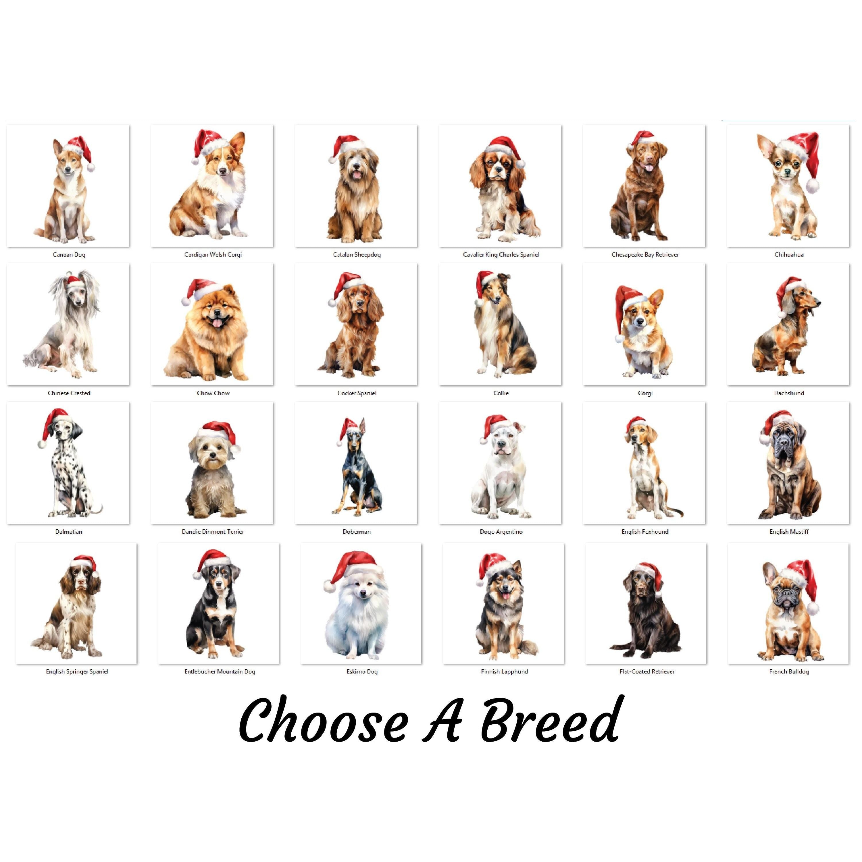 Personalised Christmas Dog Wall Art - 29.5cm Custom Pet Name Sign | Santa Hat Dog Breed Decor | Christmas Gifts for Dog Lovers, Home Decor