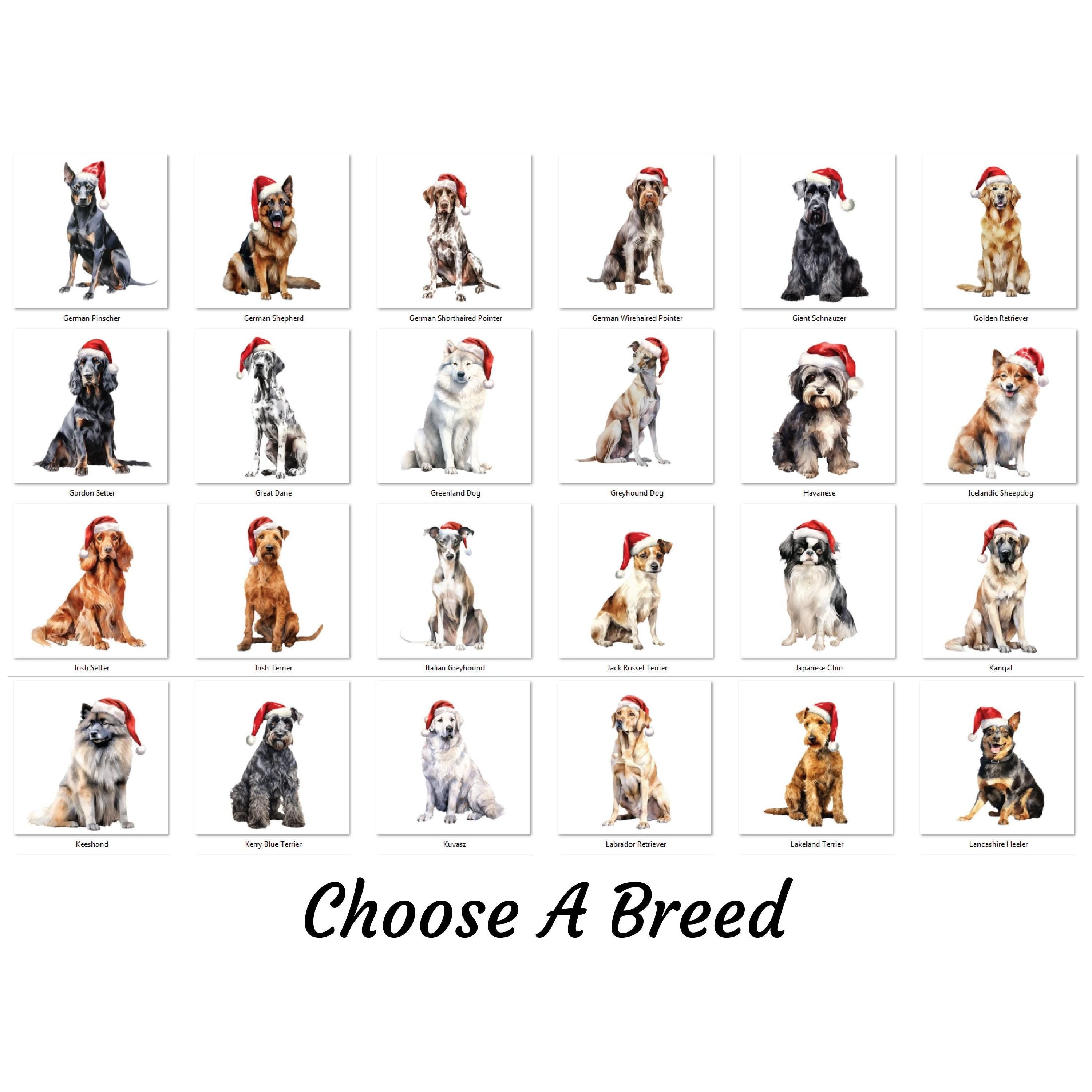 Personalised Christmas Dog Wall Art - 29.5cm Custom Pet Name Sign | Santa Hat Dog Breed Decor | Christmas Gifts for Dog Lovers, Home Decor