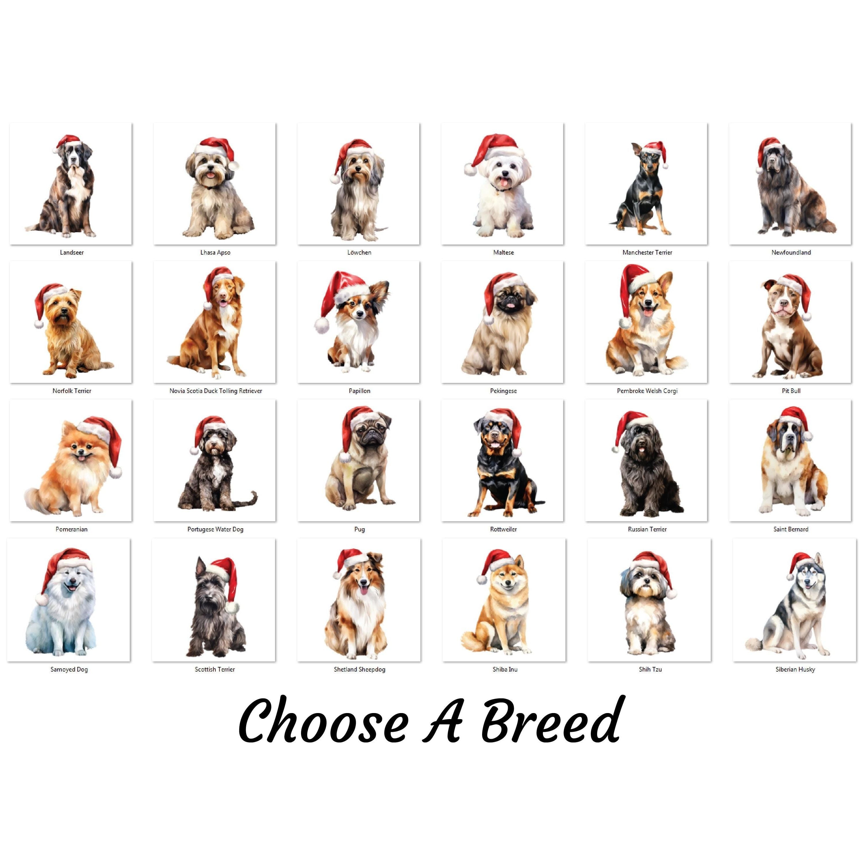 Personalised Christmas Dog Wall Art - 29.5cm Custom Pet Name Sign | Santa Hat Dog Breed Decor | Christmas Gifts for Dog Lovers, Home Decor