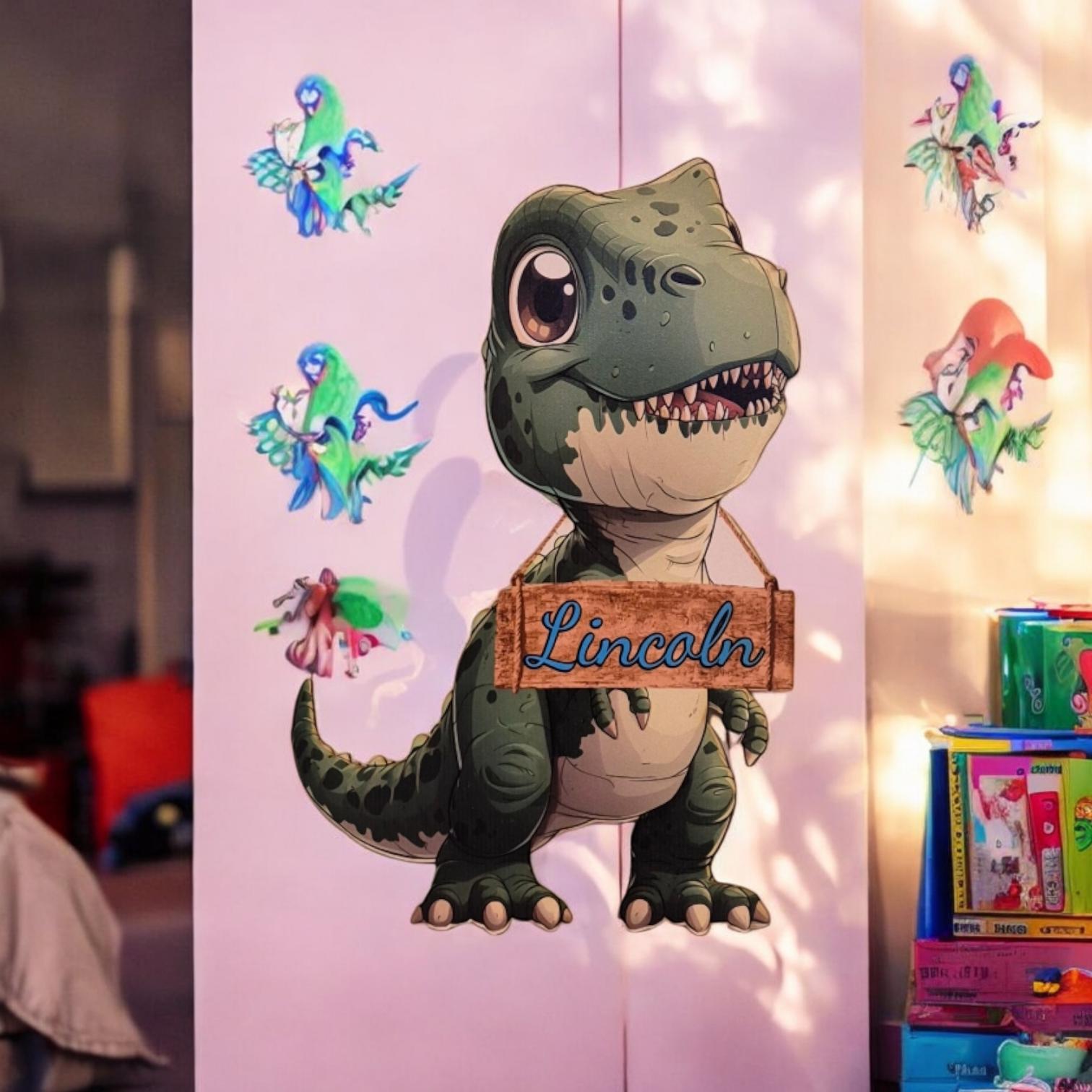 Personalised Dinosaur T-Rex Wall Art - 58cm Kids' Room Decor | Nursery, Playroom, Baby Boy/Girl Bedroom Decor | Cute Dinosaur Wall Art