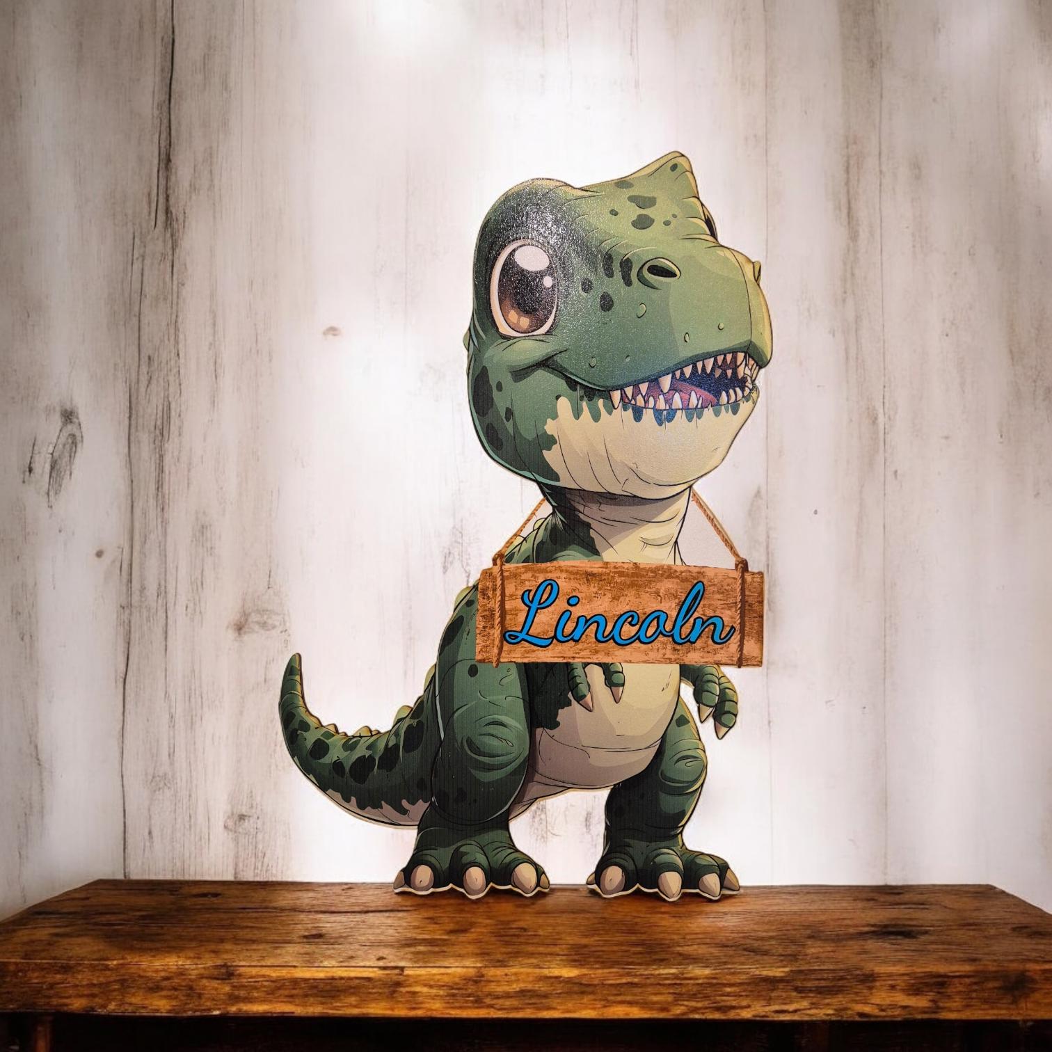 Personalised Dinosaur T-Rex Wall Art - 58cm Kids' Room Decor | Nursery, Playroom, Baby Boy/Girl Bedroom Decor | Cute Dinosaur Wall Art