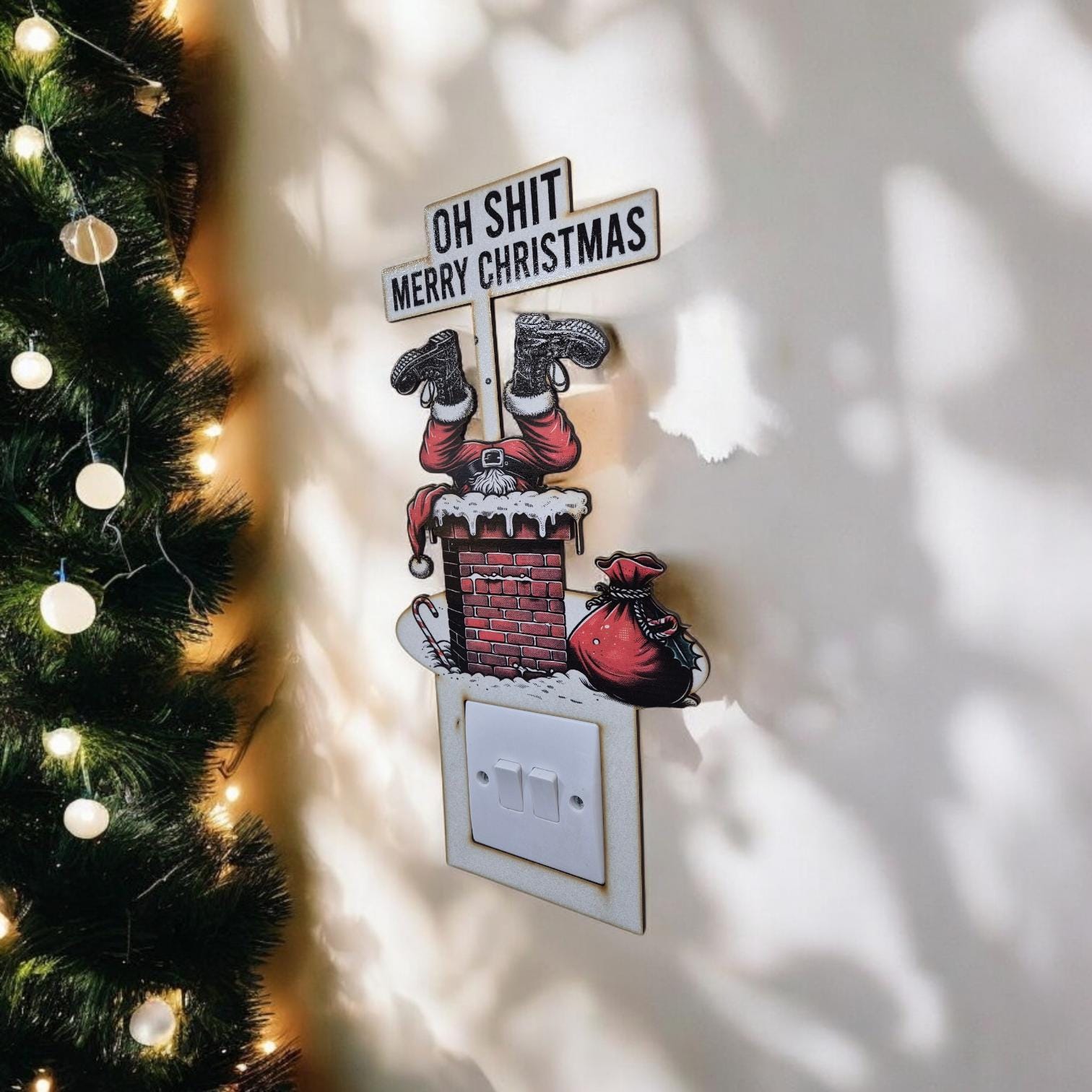 Funny Christmas Light Switch Surround - Santa Stuck in Chimney | Christmas Decor, Ornament, Decorations, Signs, and Home Decor Gifts