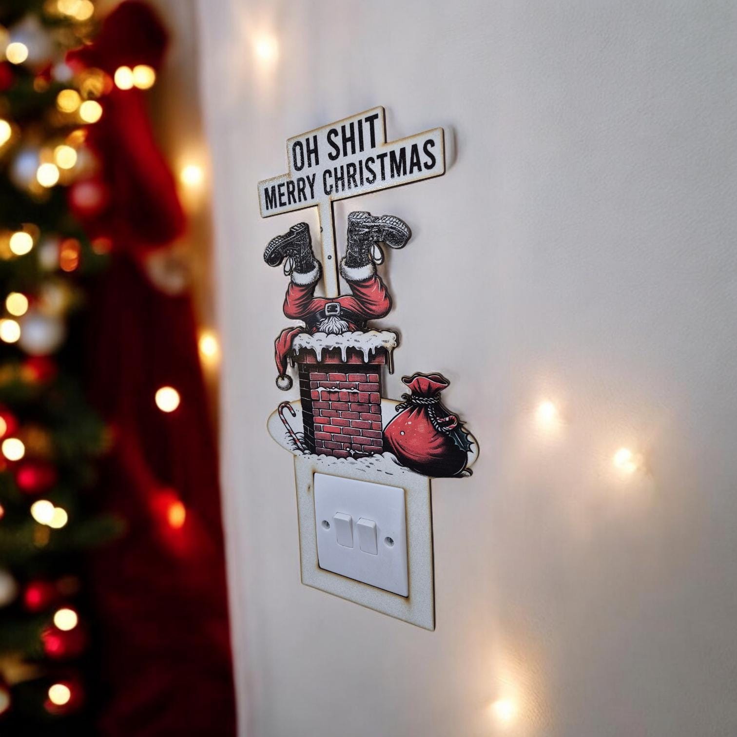 Funny Christmas Light Switch Surround - Santa Stuck in Chimney | Christmas Decor, Ornament, Decorations, Signs, and Home Decor Gifts