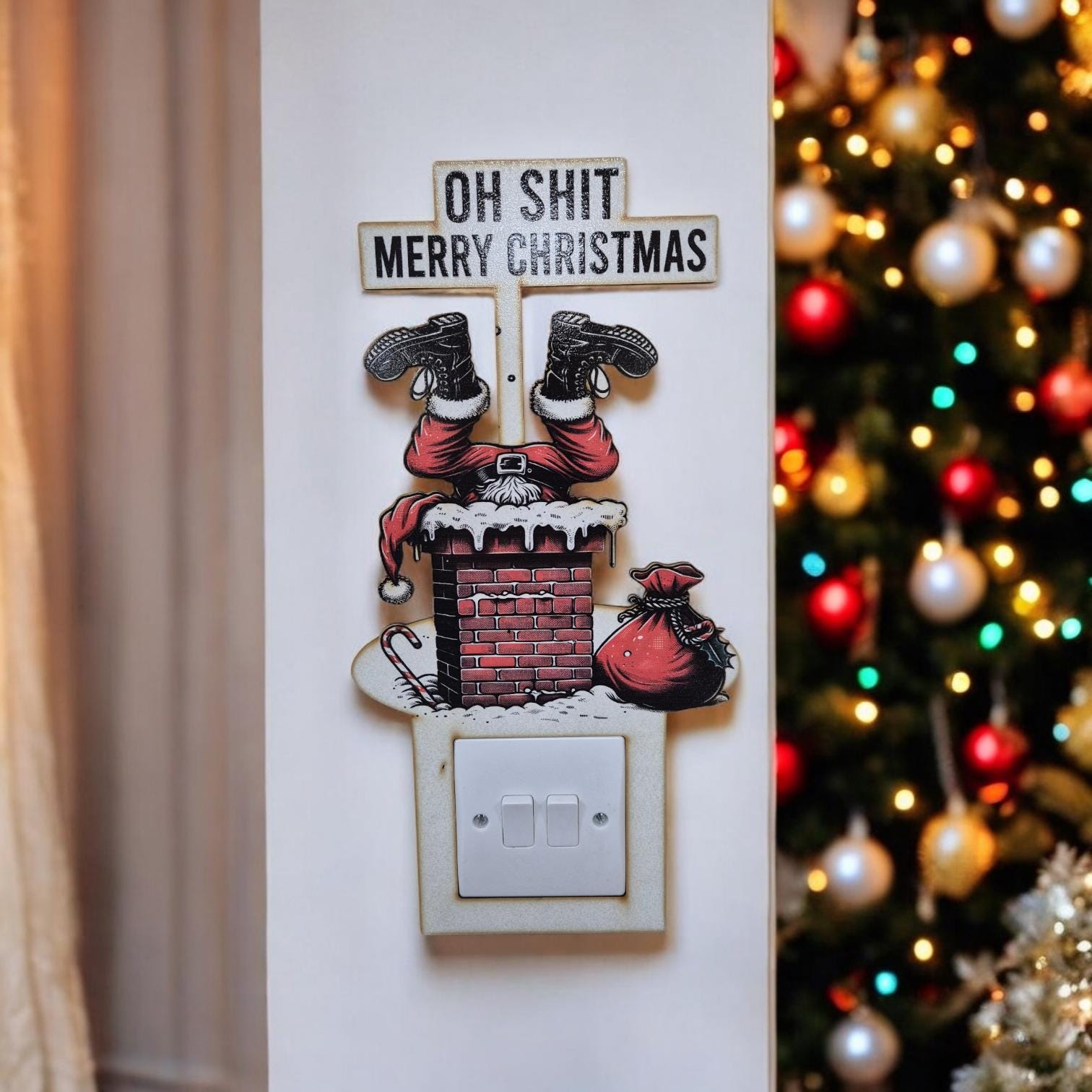 Funny Christmas Light Switch Surround - Santa Stuck in Chimney | Christmas Decor, Ornament, Decorations, Signs, and Home Decor Gifts