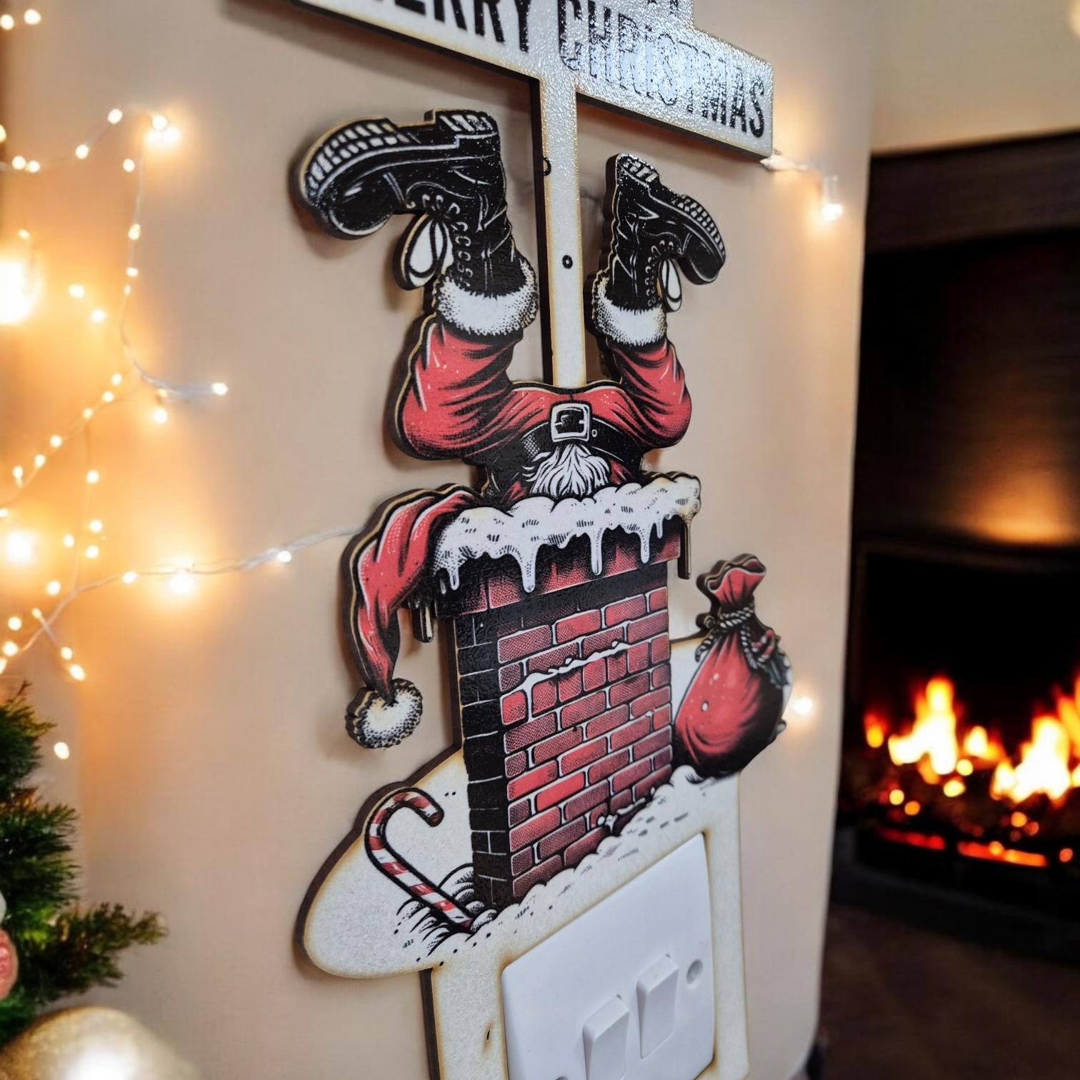 Funny Christmas Light Switch Surround - Santa Stuck in Chimney | Christmas Decor, Ornament, Decorations, Signs, and Home Decor Gifts