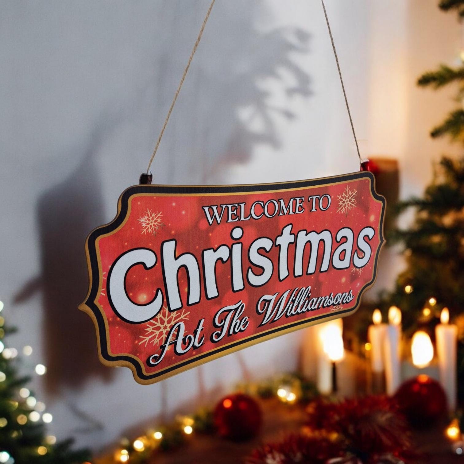 Personalised Christmas Sign - Welcome to Christmas Hanging Decoration | Custom Holiday Door Sign | Festive Christmas Decor for Home