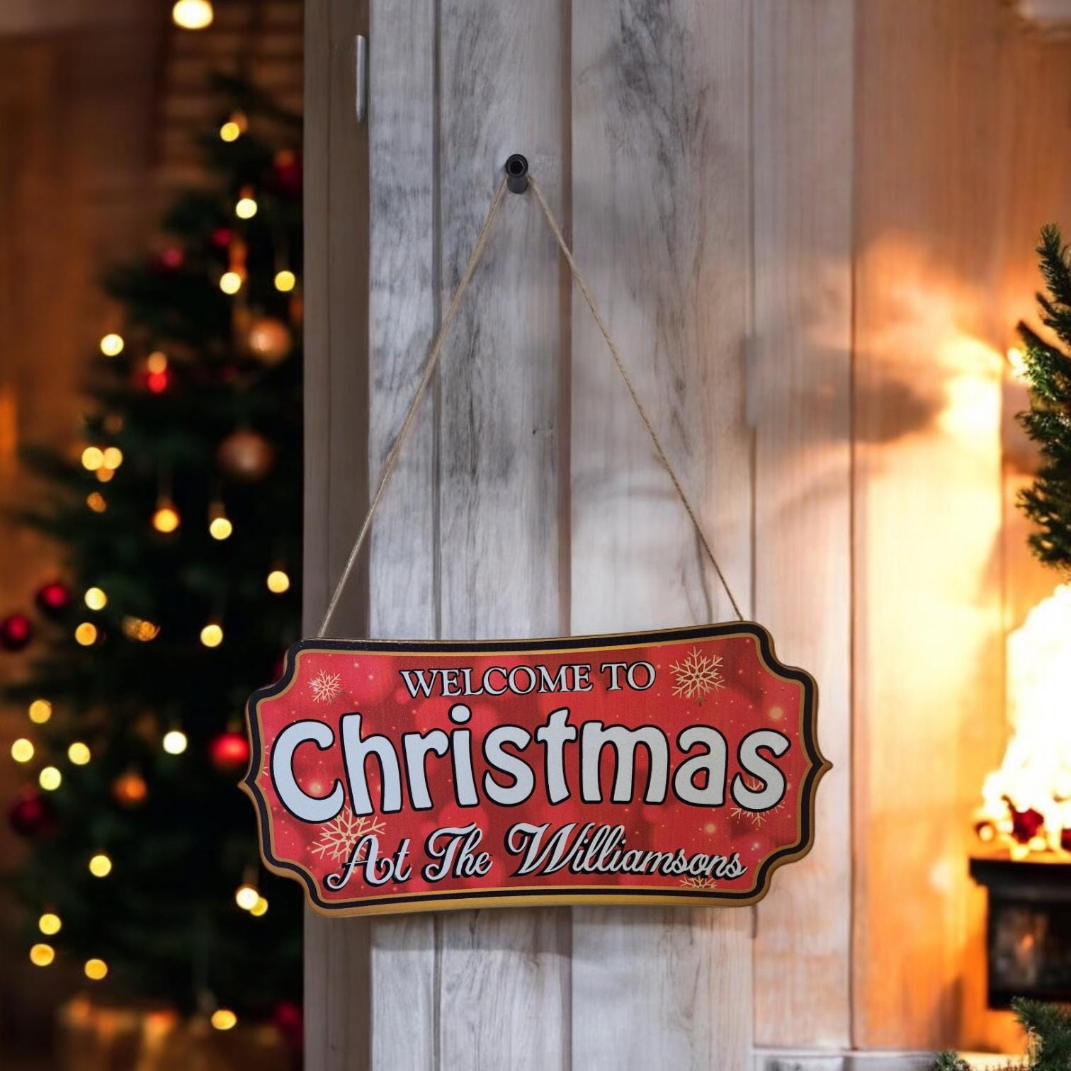 Personalised Christmas Sign - Welcome to Christmas Hanging Decoration | Custom Holiday Door Sign | Festive Christmas Decor for Home