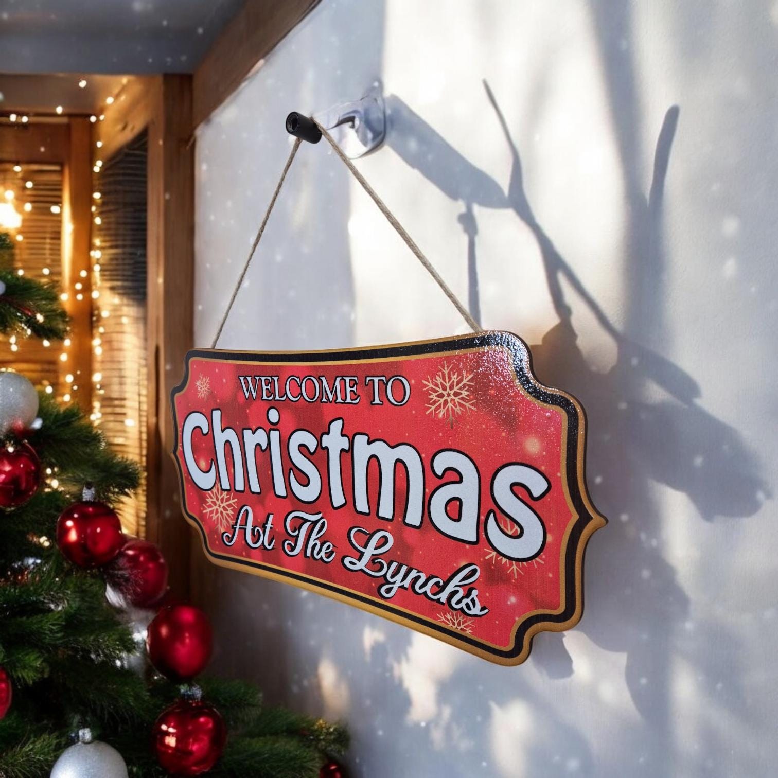 Personalised Christmas Sign - Welcome to Christmas Hanging Decoration | Custom Holiday Door Sign | Festive Christmas Decor for Home