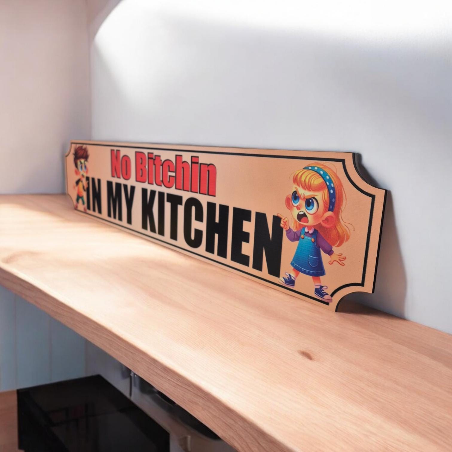 No Bitchin' in My Kitchen - Funny Wooden Kitchen Sign for Home Decor, Wall Art, Housewarming Gift, Mum's Kitchen Gift & Kitchen Humour