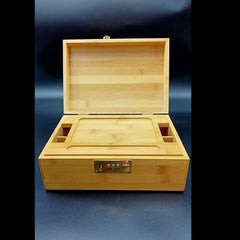 Large Cannabis Stash Box personalised With A  Cannabis Leaf Engraving & 1 Line of Text, features  Combo Lock & Bamboo Rolling Tray. Weed / Cannabis Accessories 420