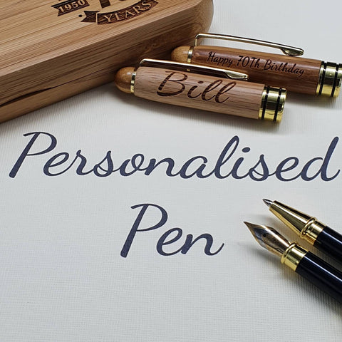 Personalized 70th Birthday - Gift For Him - Bamboo Pen Double Set. -  Personalized Ballpoint Pen / Fountain Pen/ Pen Holder - Gifts For Dad. - PersonalisedByPicArt