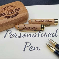 25th Birthday . Gift For Him. Bamboo Pen Double Set. Personalized Ballpoint Pen / Fountain Pen/ Pen Holder. Gifts For Her - PersonalisedByPicArt