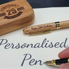 25th Birthday . Gift For Him. Bamboo Pen Double Set. Personalized Ballpoint Pen / Fountain Pen/ Pen Holder. Gifts For Her - PersonalisedByPicArt