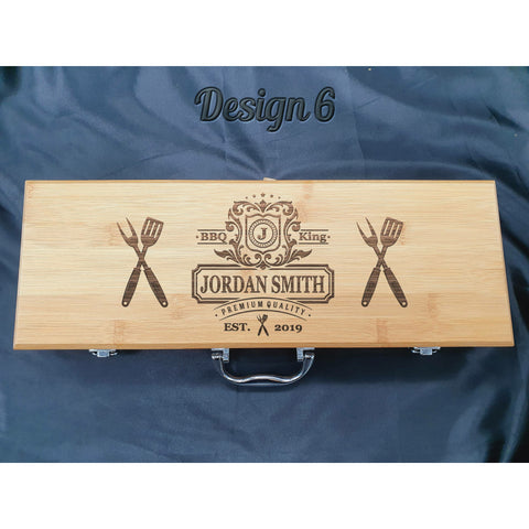 Viking Personalised BBQ Grill Tool Set Bamboo- Viking Christmas Gift- Husband Christmas Gift -Dad Christmas Gift - Boyfriend Gift - BBQ King - PersonalisedByPicArt