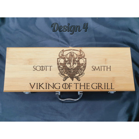 Viking Personalised BBQ Grill Tool Set Bamboo- Viking Christmas Gift- Husband Christmas Gift -Dad Christmas Gift - Boyfriend Gift - BBQ King - PersonalisedByPicArt