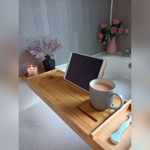 Personalised Christmas Gifts For Mum - Bamboo Extendable Personalized Bath Tray - The Perfect Mum Christmas Gift! Storage And Organization