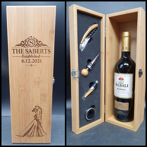 Personalized Bamboo Wine Box - Wedding or Anniversary Gift