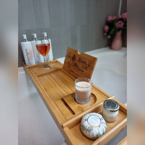 Personalised Christmas Gifts For Mum - Bamboo Extendable Personalized Bath Tray - The Perfect Mum Christmas Gift! Storage And Organization