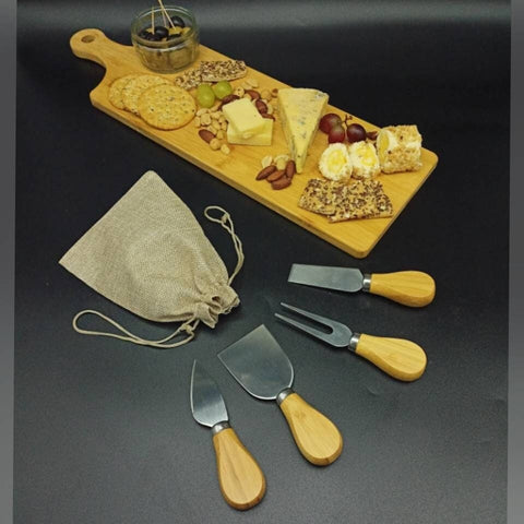 Secret Santa Gift - Gifts For Under 10 - 4 Cheese Tool Set With Optional Bamboo Paddle Serving Board - Gifts For Under 20 Christmas Gift