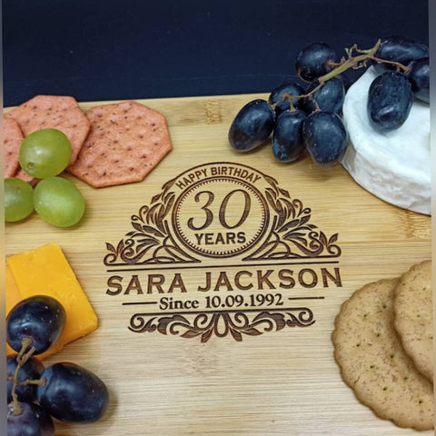 30th Birthday - Personalized Bamboo Charcuterie Board