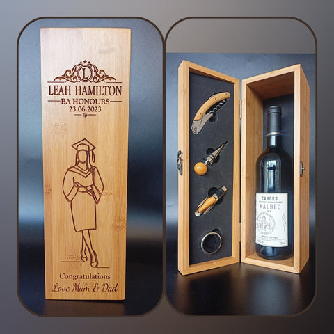 Graduation Gifts - Personalised Bamboo Wine Box - The Perfect Graduation Gift For Her - Congratulations gift - Class Of 2023