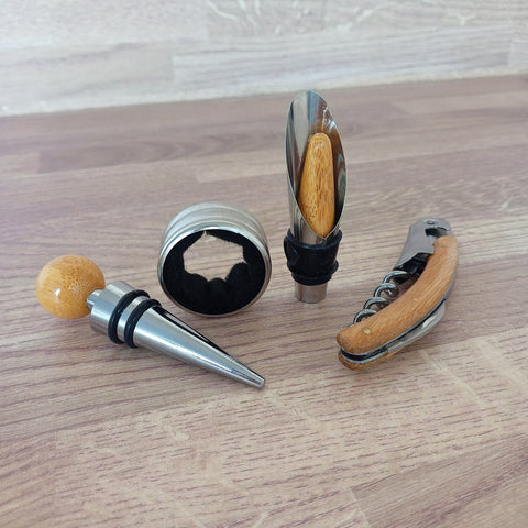 Wine Tool Gift - A collection Of 4 Essential Wine Tools Including Corkscrew, Wine Pourer, Wine Stopper & Wine Drip Ring - Ideal Wine Gift