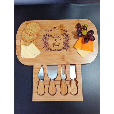 Just Married Wedding Gift - Custom Cheese Board Makes The Perfect Personalised wedding gift For The Special Couple - Mr & Mrs Wedding Gift