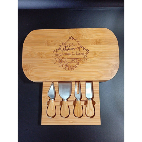 50th Anniversary Gift - Personalized Golden Cheese Board for Parents