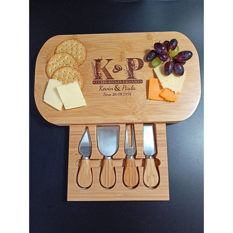 25th Anniversary Gift - Custom Silver Cheese Board for Couples