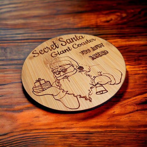 Secret Santa Gift - Giant 13cms Naughty Bad Santa Coaster - Secret Santa Gifts Under 10 - Perfect Secret Santa Gift For Coworker