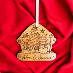 Personalised Christmas Bauble Made From Bamboo - Personalised Christmas Decoration - Couple Bauble  - Family Christmas Gift