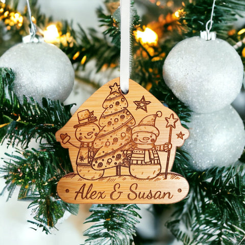 Personalised Christmas Bauble Made From Bamboo - Personalised Christmas Decoration - Couple Bauble  - Family Christmas Gift