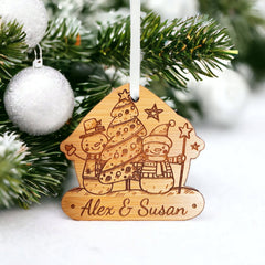 Personalised Christmas Bauble Made From Bamboo - Personalised Christmas Decoration - Couple Bauble  - Family Christmas Gift