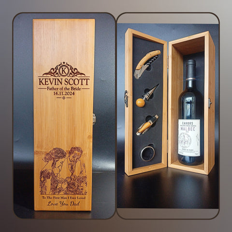 Father of the Bride Gift - Personalized Bamboo Wine Box with Tools