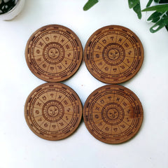 Set Of 4 Coasters - Astrology Wheel Gift Crafted From Bamboo - Eco Friendly Gift - Zodiac Sign Gift - Astrology Calendar - Horoscope Gift