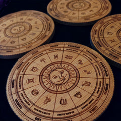 Set Of 4 Coasters - Astrology Wheel Gift Crafted From Bamboo - Eco Friendly Gift - Zodiac Sign Gift - Astrology Calendar - Horoscope Gift