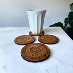 Set Of 4 Coasters - Astrology Wheel Gift Crafted From Bamboo - Eco Friendly Gift - Zodiac Sign Gift - Astrology Calendar - Horoscope Gift