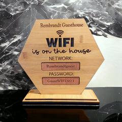 Personalised Wifi Sign Made From Bamboo Stand Up Password Sign For Business - Small Business Sign For Hotel, Beauty Business, Restaurant