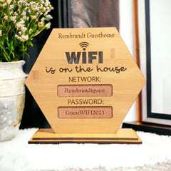 Personalised Wifi Sign Made From Bamboo Stand Up Password Sign For Business - Small Business Sign For Hotel, Beauty Business, Restaurant