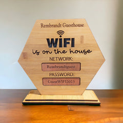 Personalised Wifi Sign Made From Bamboo Stand Up Password Sign For Business - Small Business Sign For Hotel, Beauty Business, Restaurant