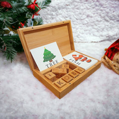 Kids Christmas Gift - 60 Flash Cards With Wooden Cube Letters In A Personalised Box - Toddler Gifts For Girls - Toddler Gifts For Boys