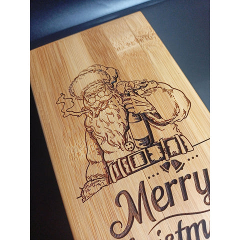 Personalized Christmas Gift - Bamboo Wine Box with Bad Santa Design