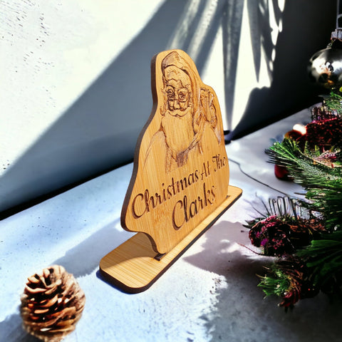 Christmas At The (Family Name) Bamboo Stand Up Plaque - Christmas Decorations - Christmas Ornaments For A Personalised Family Christmas Gift