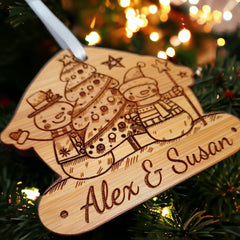 Personalised Christmas Bauble Made From Bamboo - Personalised Christmas Decoration - Couple Bauble  - Family Christmas Gift