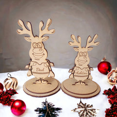 Personalised Christmas Decoration Decor - Stand-up Personalised Reindeer Table Place Names -