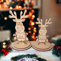 Personalised Christmas Decoration Decor - Stand-up Personalised Reindeer Table Place Names -