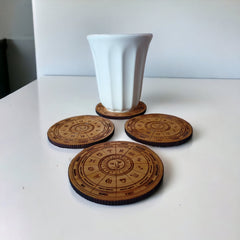 Set Of 4 Coasters - Astrology Wheel Gift Crafted From Bamboo - Eco Friendly Gift - Zodiac Sign Gift - Astrology Calendar - Horoscope Gift