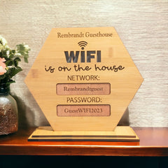 Personalised Wifi Sign Made From Bamboo Stand Up Password Sign For Business - Small Business Sign For Hotel, Beauty Business, Restaurant